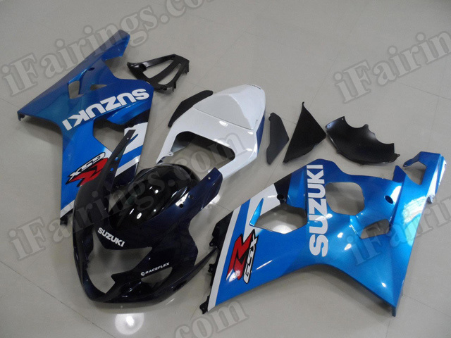 Motorcycle fairings/bodywork for 2004 2005 Suzuki GSX R 600/750 dark blue and light blue.