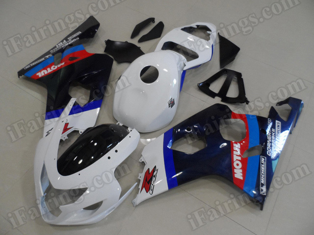Motorcycle fairings/bodywork for 2004 2005 Suzuki GSX R 600/750 white and blue. - Click Image to Close