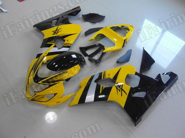 Motorcycle fairings/bodywork for 2004 2005 Suzuki GSX R 600/750 yellow and black.