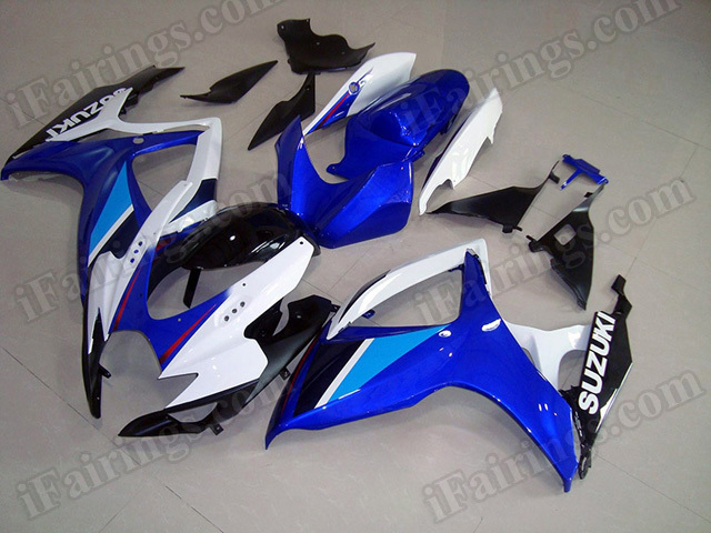 Motorcycle fairings/bodywork for 2006 2007 Suzuki GSX R 600/750 blue, white and black. - Click Image to Close