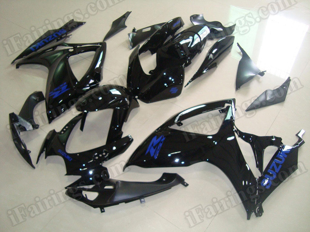 Motorcycle fairings/body kits for 2006 2007 Suzuki GSX R 600/750 black with blue stickers. - Click Image to Close