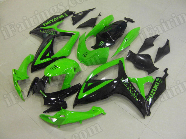 Motorcycle fairings/body kits for 2006 2007 Suzuki GSX R 600/750 green and black. - Click Image to Close