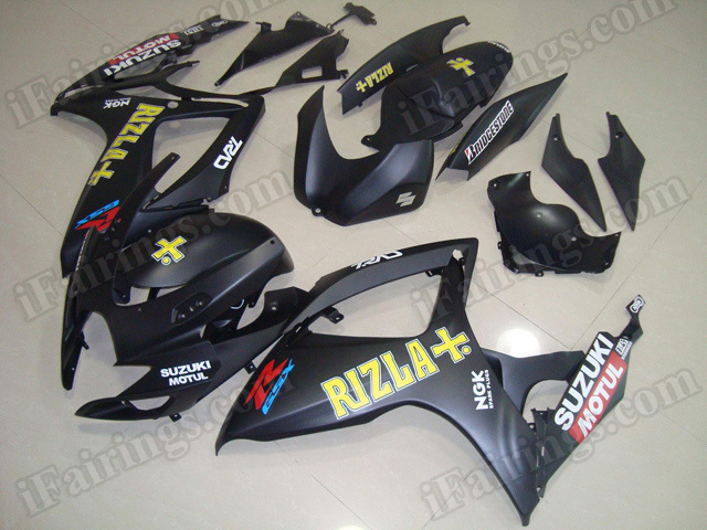 Motorcycle fairings/body kits for 2006 2007 Suzuki GSX R 600/750 matte black Rizla replica. - Click Image to Close