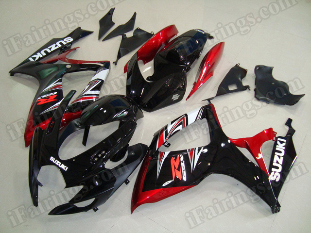 Motorcycle fairings/body kits for 2006 2007 Suzuki GSX R 600/750 black, red and white. - Click Image to Close