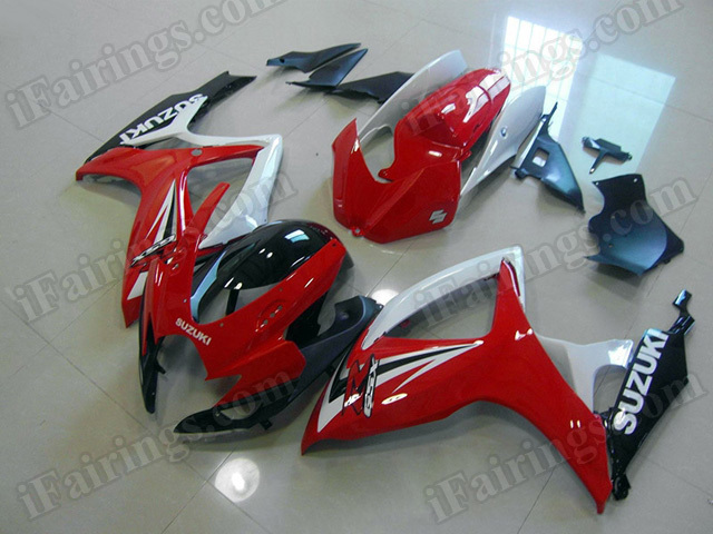 Motorcycle fairings/body kits for 2006 2007 Suzuki GSX R 600/750 red, white and black.