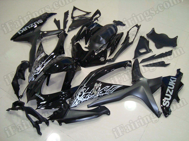 Motorcycle fairings for 2008 2009 2010 Suzuki GSX R 600/750 black with chrome stickers. - Click Image to Close
