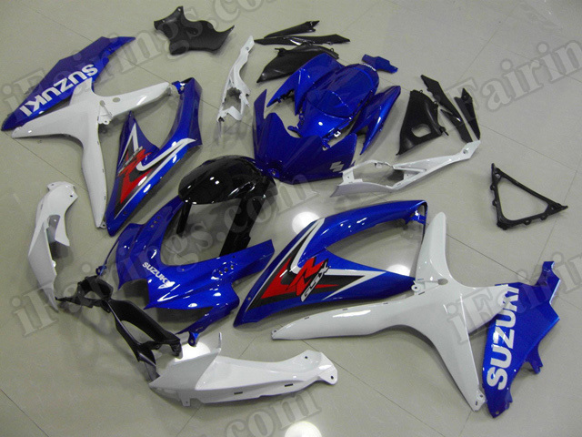 Motorcycle fairings for 2008 2009 2010 Suzuki GSX R 600/750 blue, white and black. - Click Image to Close