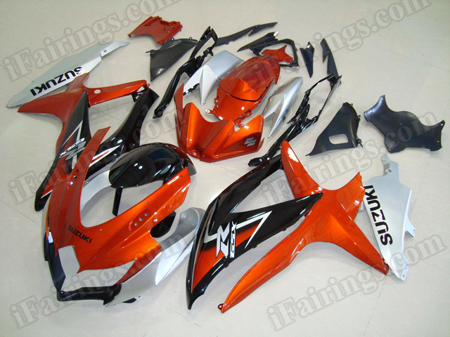 Motorcycle fairings for 2008 2009 2010 Suzuki GSX R 600/750 orange, silver and black.