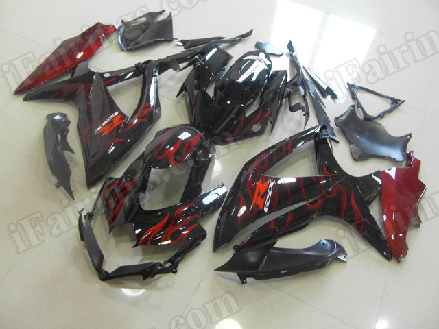Motorcycle fairings for 2008 2009 2010 Suzuki GSX R 600/750 red ghost flame. - Click Image to Close