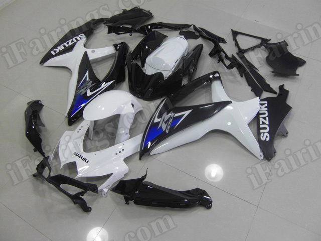 Motorcycle fairings for 2008 2009 2010 Suzuki GSX R 600/750 white and black. - Click Image to Close