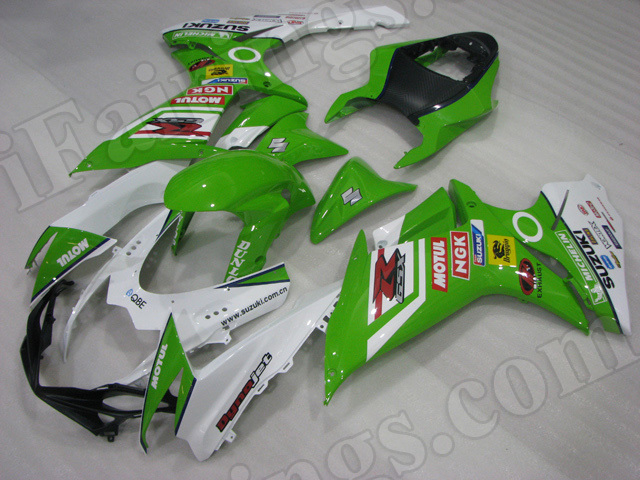 Motorcycle fairings for 2011 2012 2013 2014 Suzuki GSX R 600/750 green and white.