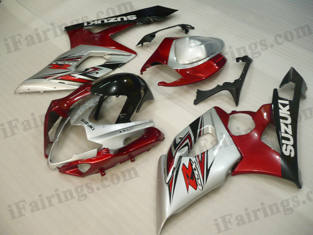 2005 2006 Suzuki GSXR1000 red and silver fairing kits.