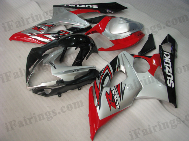 Custom fairings for 2005 2006 GSXR1000 silver/red/black
