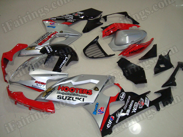 Motorcycle fairings/body kits for 2005 2006 Suzuki GSXR 1000 red, silver and black.