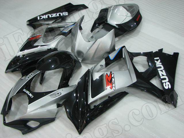 Motorcycle fairings/bodywork for 2007 2008 Suzuki GSXR1000 black and silver.