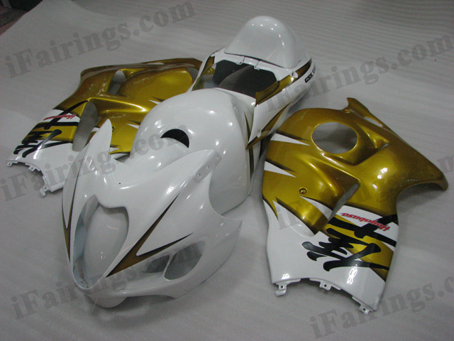 Suzuki GSXR1300 Hayabusa 1999 to 2007 white and gold fairing kits.