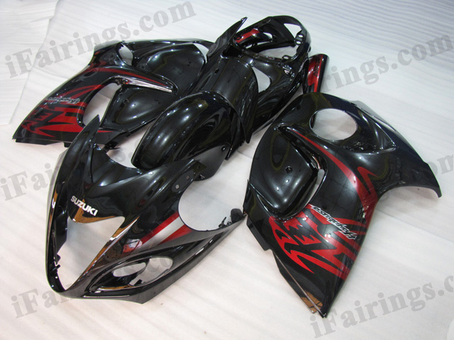Suzuki GSXR1300 Hayabusa 2008 to 2017 black and red sticker fairing kits.