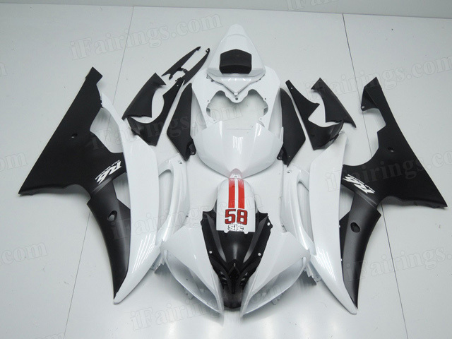 2008 to 2015 Yamaha YZF R6 white and black paint fairing kits.