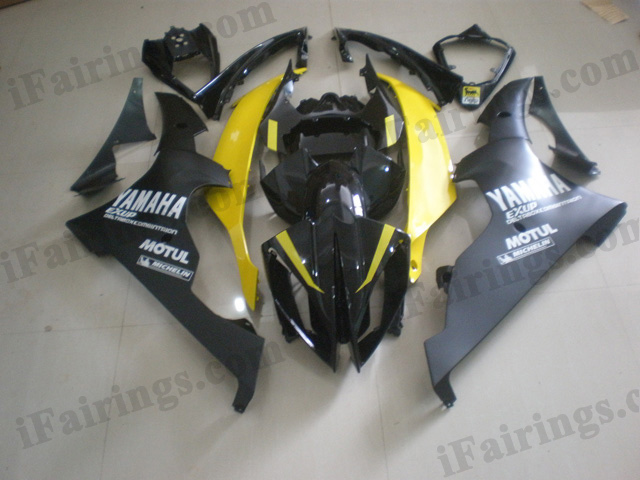 2008 to 2015 Yamaha YZF-R6 yellow and black fairing kits.