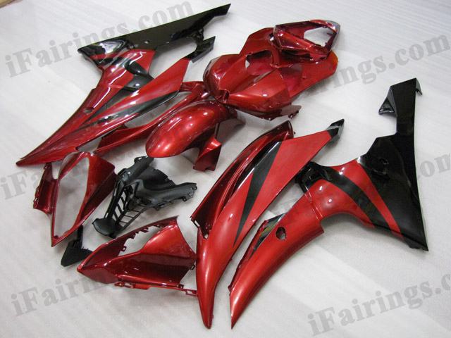 2008 to 2015 Yamaha YZF-R6 red and black fairing kits.