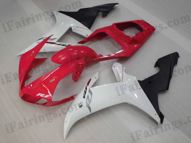 aftermarket fairings for 2002 2003 YZF R1 red, white and black graphics.