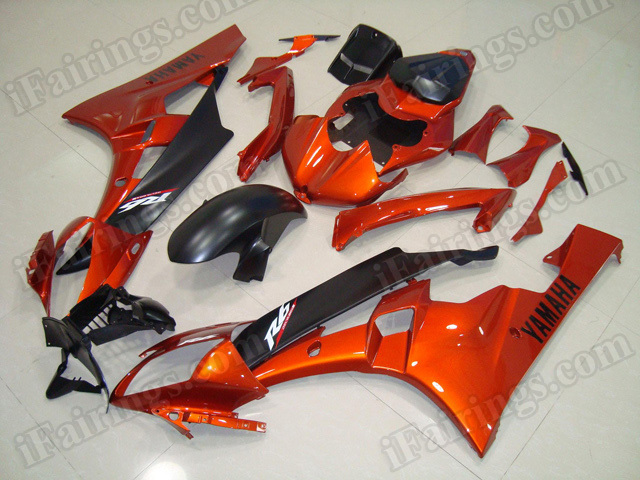 Motorcycle fairings/body kits for 2006 2007 Yamaha YZF R6 burnt orange and black.
