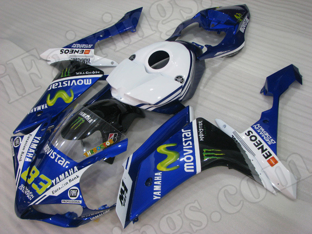 Motorcycle fairings/body kits for 2007 2008 Yamaha YZF R1 blue and white custom paint.
