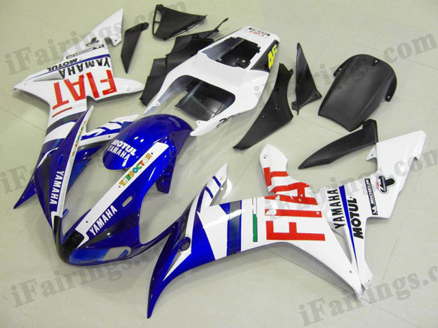 Replacement fairings for 2002 2003 YZF R1 Fiat replica graphics.