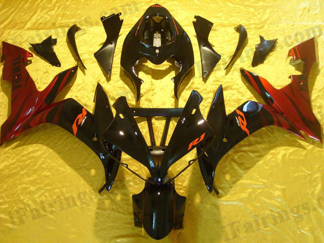 YZF-R1 2004 2005 2006 black and red fairings, 2004 2005 2006 R1 black/red body kits.