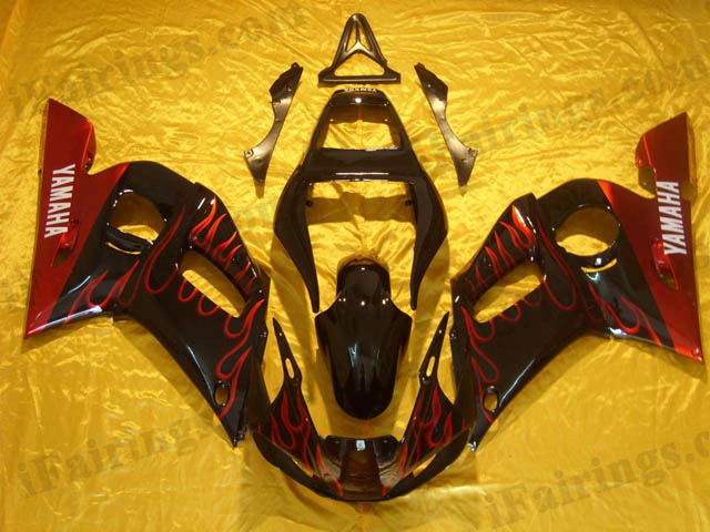 YZF-R6 1999 to 2002 red flame fairings, Yamaha R6 red flame graphics.