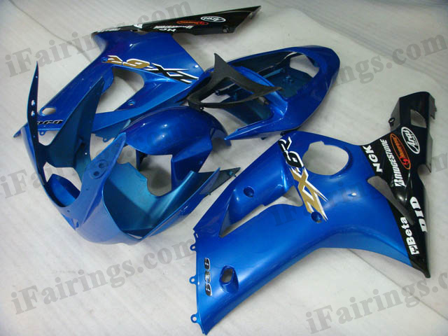 2003 2004 Kawasaki ZX6R Ninja blue and black fairing kits.