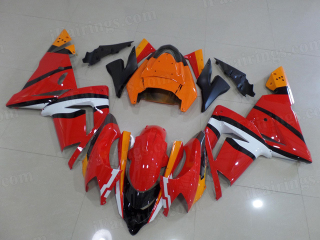 2004 2005 Kawasaki Ninja ZX10R red and orange fairing kits.