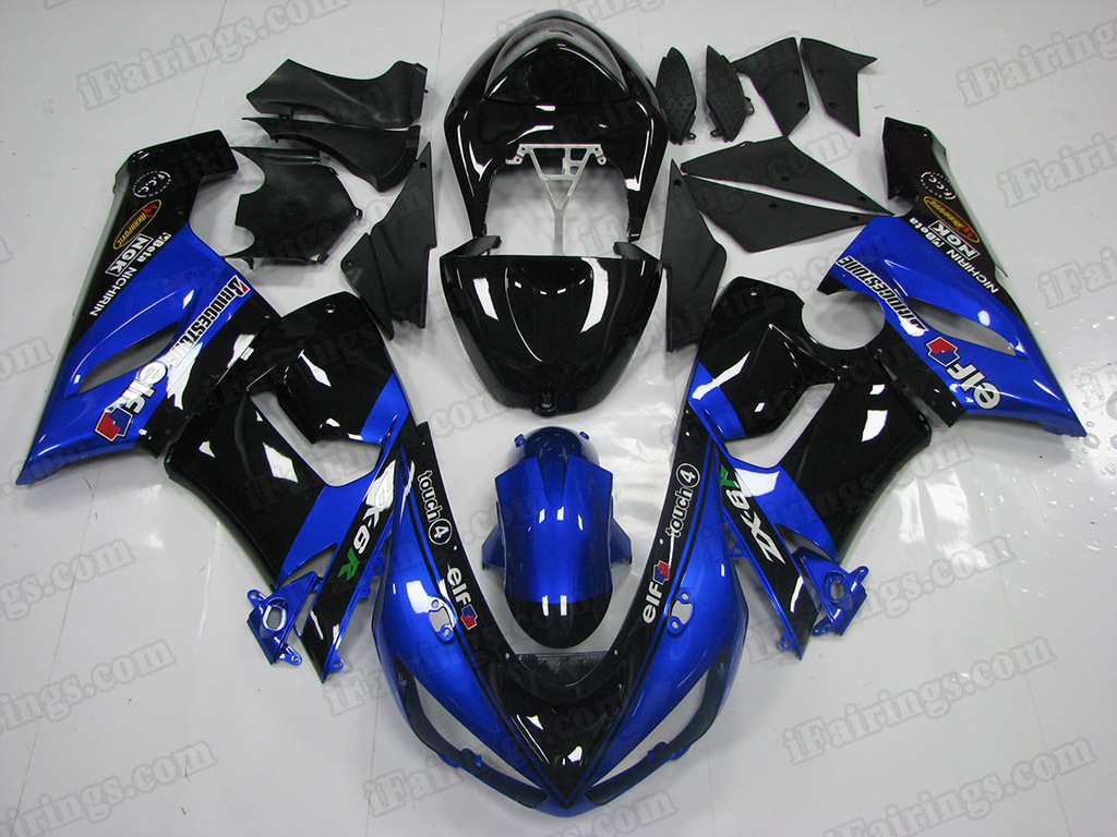 2005 2006 Kawasaki ZX-6R Blue/Black Fairing Kit.