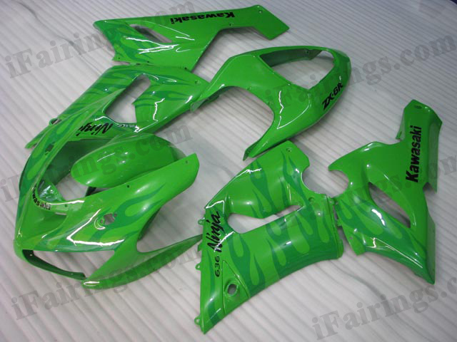 2005 2006 Kawasaki ZX6R Ninja green flame fairing kits.