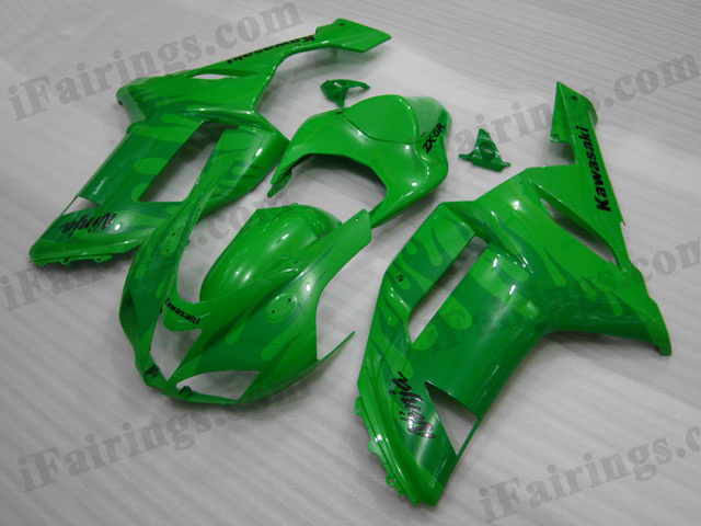 2007 2008 Kawasaki ZX6R Ninja green and flame fairing kits.