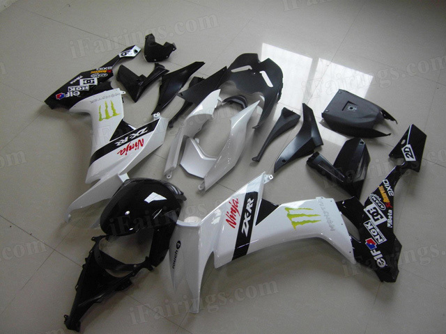 2008 2009 2010 Kawasaki ZX10R white and black fairing kits.