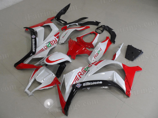 2011 to 2015 Kawasaki Ninja ZX10R white and red fairings.