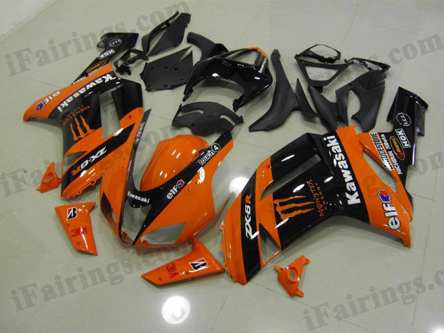 aftermarket fairings for 2007 2008 Nina ZX6R orange/black Monster decals.