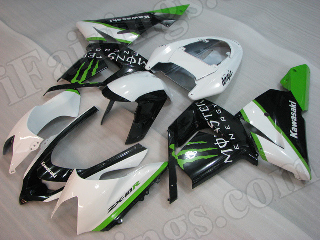 Motorcycle fairings for 2004 2005 Kawasaki Ninja ZX10R white and black with monster symbol. [fairing2248]