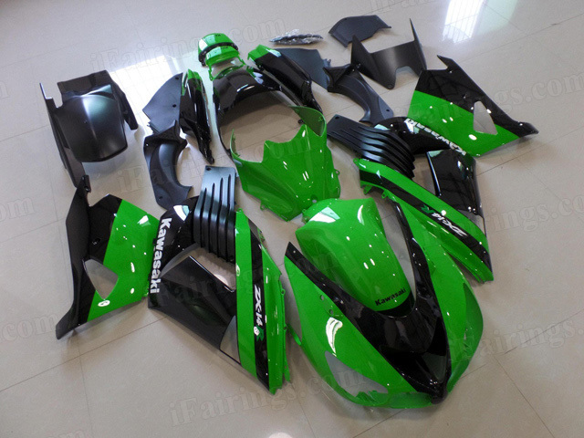 Motorcycle fairings for Kawasaki Ninja ZX14R 2006 to 2011 green and black fairings.