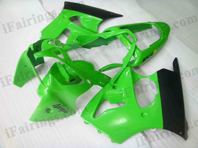Motorcycle fairings for Kawasaki Ninja ZX6R 2000 2001 2002 green/black scheme.