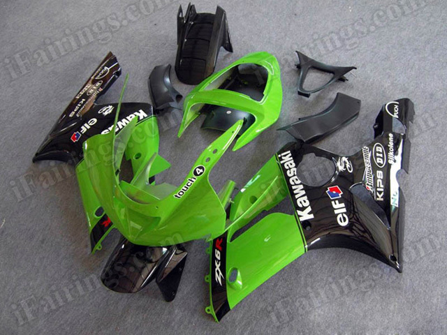 Motorcycle fairings/bodywork for Kawasaki Ninja ZX6R 2003 2004 green and black.
