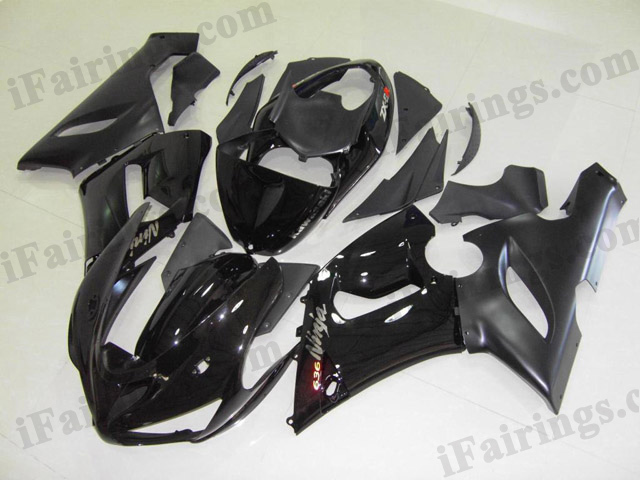 Replacement fairings for 2005 2006 ZX6R Ninja glossy black graphics.