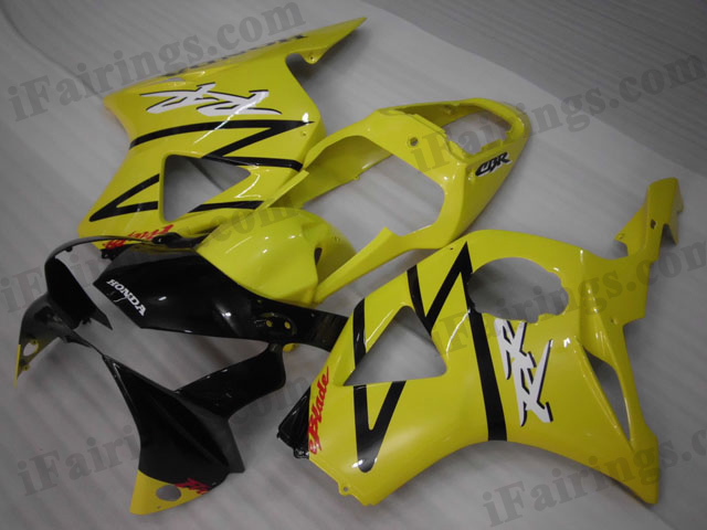 2002 2003 Honda CBR954RR yellow and black fairing kits.