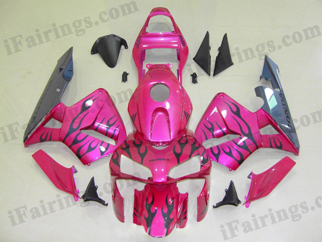 2003 2004 CBR600RR pink and black flame fairings.