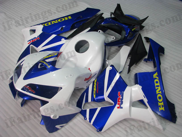 2005 2006 CBR600RR white and blue fairings.