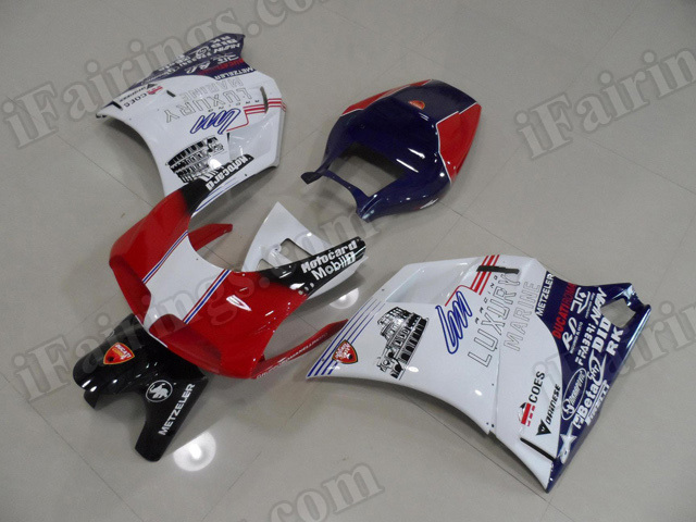 Motorcycle fairings for Ducati 748/916/996 red, white and blue.