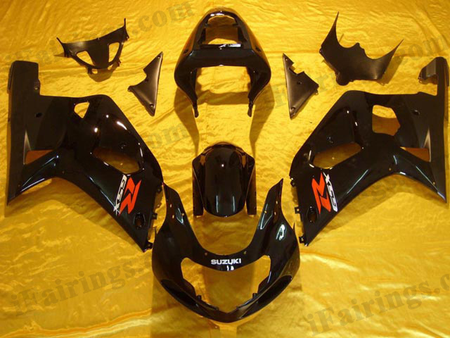 GSXR600/750 2001 2002 2003 glossy black fairings, GSXR600/750 replacement bodywork.