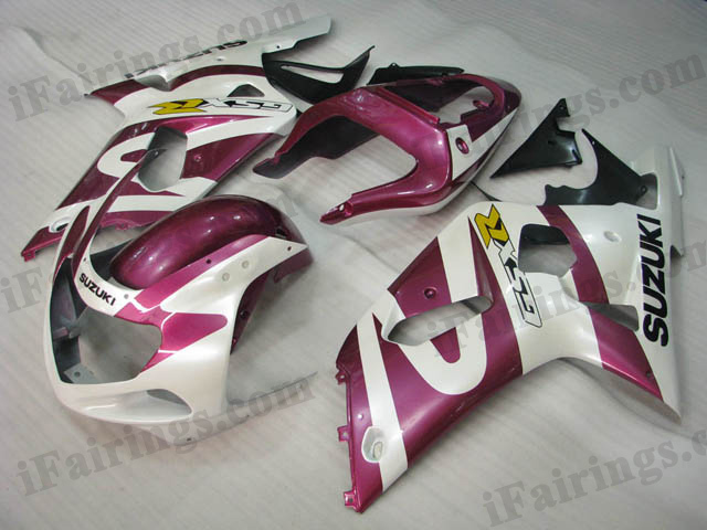 GSXR600/750 2001 2002 2003 white and pink fairings, GSXR600/750 replacement bodywork.
