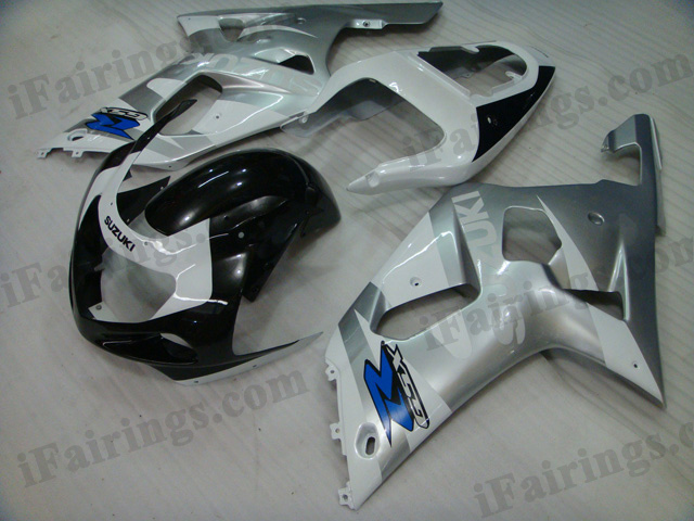 GSXR600/750 2001 2002 2003 silver and black fairings, GSXR600/750 replacement bodywork.